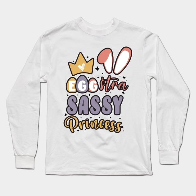 Cute Girls Bunny Ears Crown Egg-stra Sassy Princess / Retro Colorful Happy Easter Sassy Princess Long Sleeve T-Shirt by WassilArt